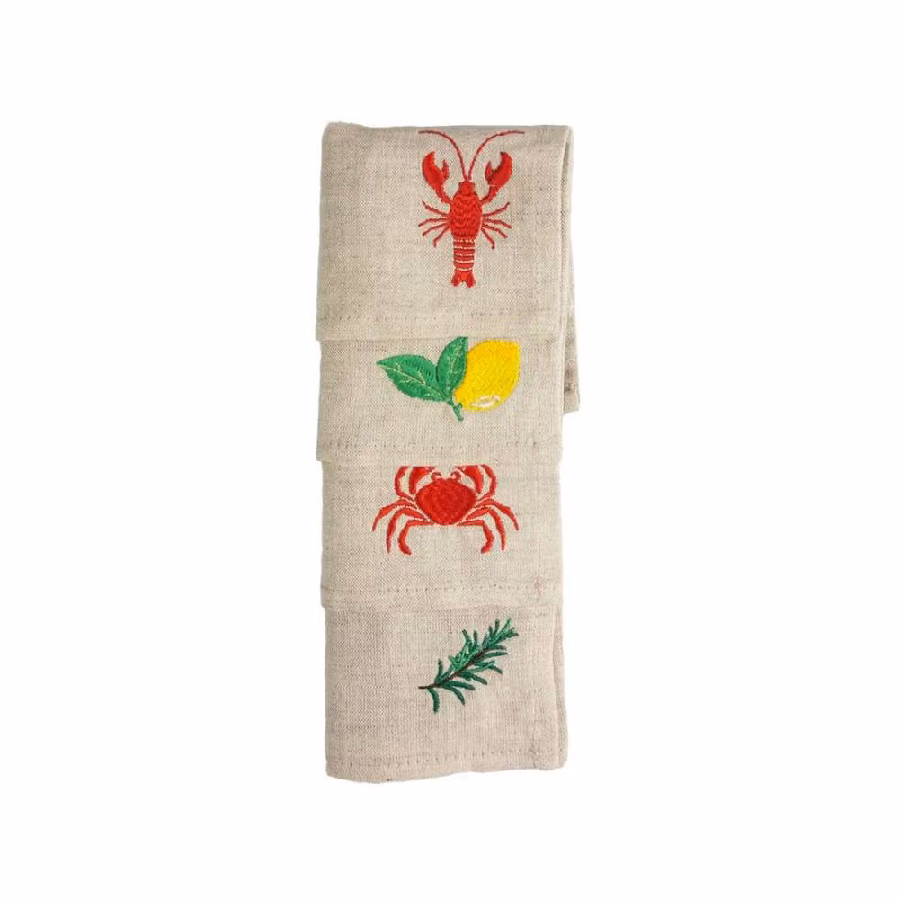 Selbrae House Assorted Coastal Maritime Linen Cocktail Napkins in Beige, Set of 4 – 2
