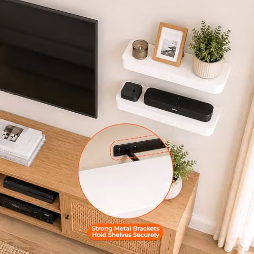 Innoteck Set of 2 Modern White Floating Wall Shelves, Width: 60 cm – 3