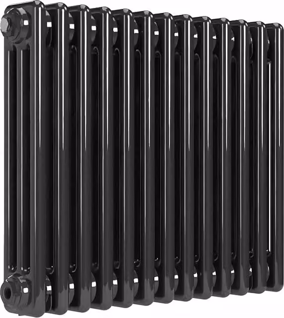 Lux Heat Horizontal 3 Column Steel Radiator in Black, W: 60.5 cm, H: 50 cm