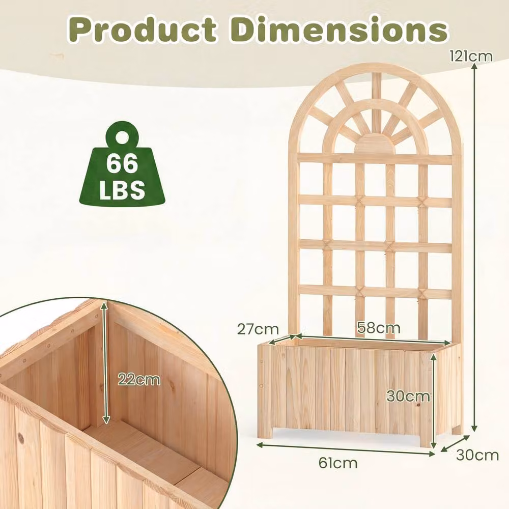 Costway Wooden Raised Garden Bed with Trellis in Natural Brown – 2