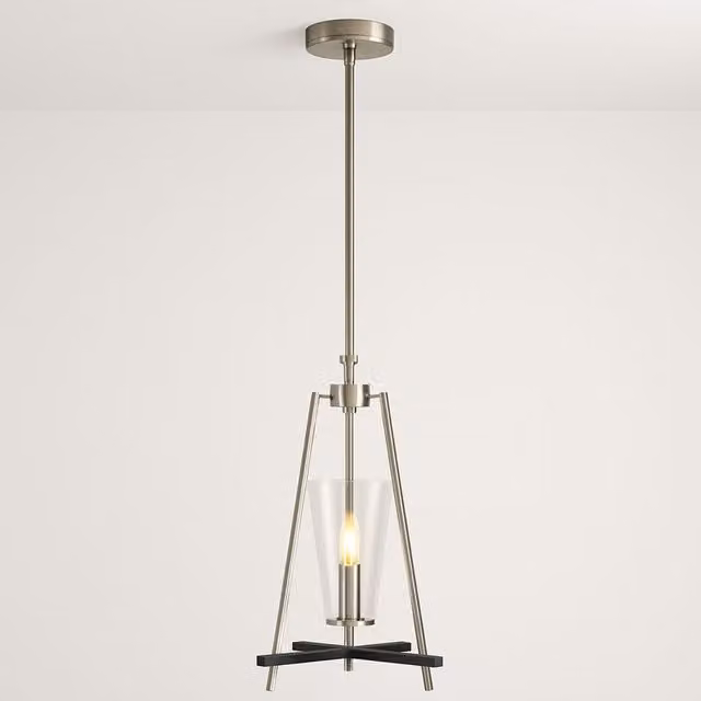 CGC Lighting Danika Minimalist Cone Ceiling Pendant Light in Silver and Black Steel with Transparent Glass – 1