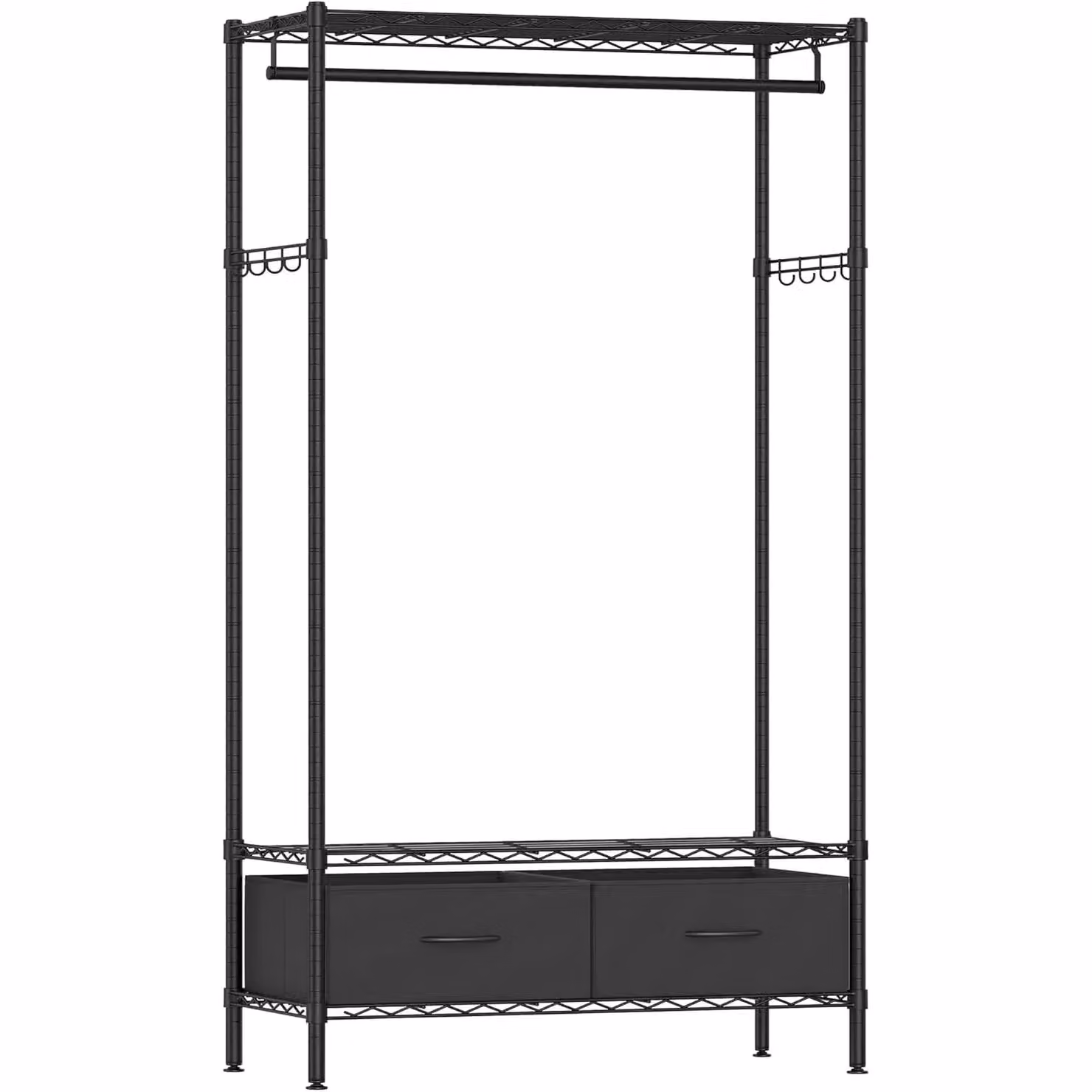 SONGMICS Heavy Duty Metal Garment Rack with Mesh Shelf and 2 Fabric Drawers in Matt Black – 4