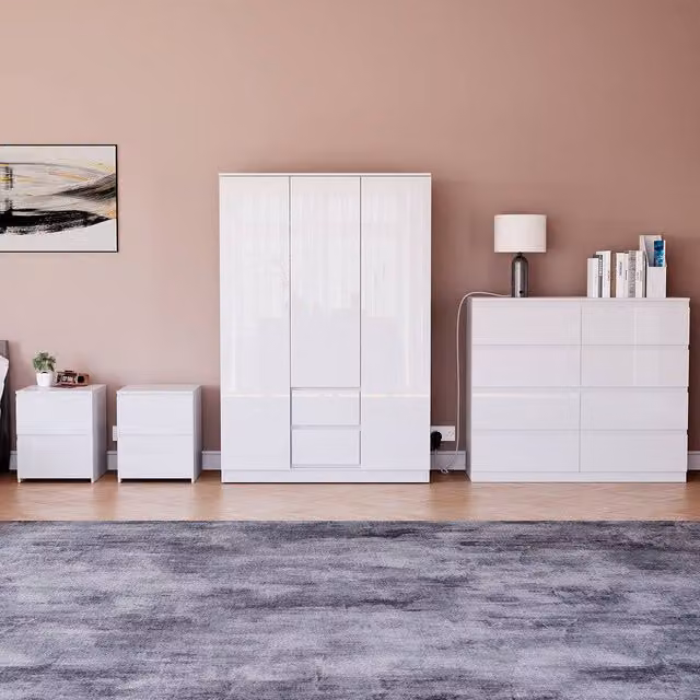 HD Designs Glinton 4 Piece Modern Glossy White Bedroom Set
