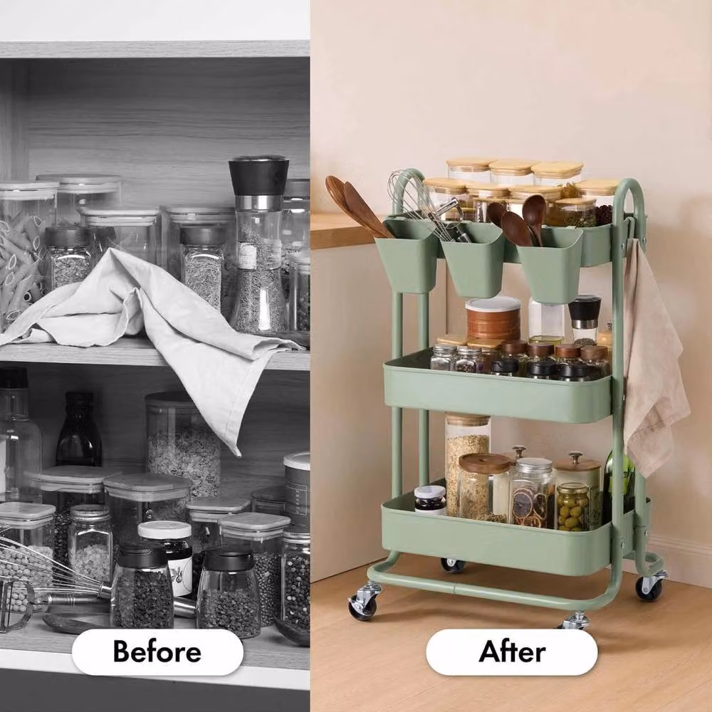 NESTLUNE Green 3 Tier Bamboo Bathroom Storage Trolley with Wheels, W/D/H: 79.5 x 15 x 15 cm – 3