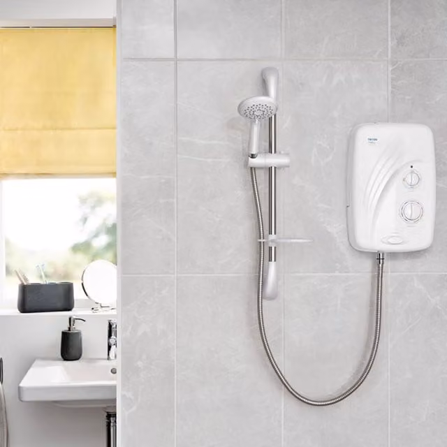 Johnson Tiles Darlington Gloss Rectified Marble Look Wall Tile Sample - Pearl White and Grey