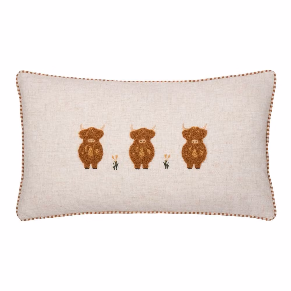Wylder Ramble Highland Cow Tufted Velvet Decorative Cushion in Multicolour, W: 50 cm, D: 30 cm, H: 1 cm – 2