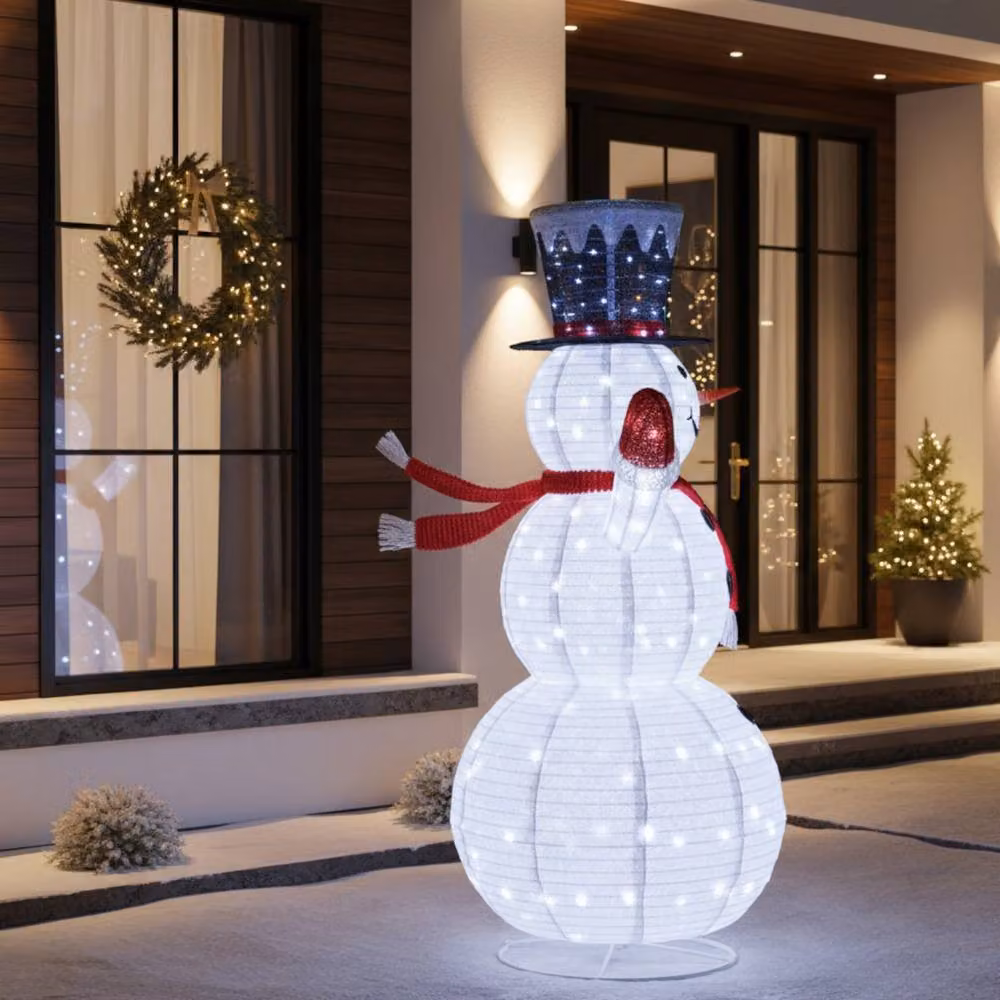 Garden Greatness White LED Light Up Pop Up Snowman Decoration, Height: 1.8 m – 2