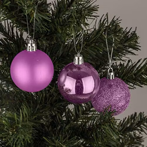 Shatchi 18-Piece Shatterproof Christmas Bauble Set in Pink and Silver, 50mm Round Hanging Decorations – 2