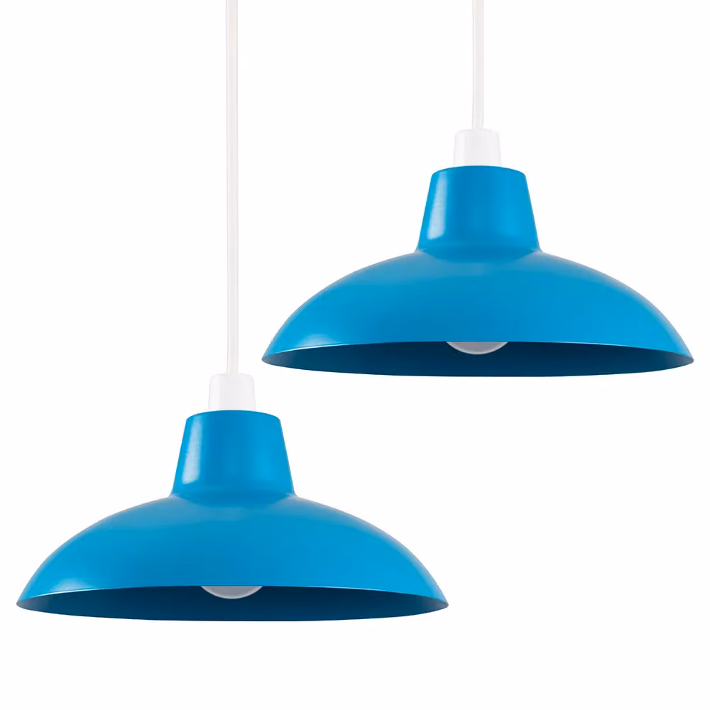 ValueLights Civic Pair of Blue Metal Mid-Century Dome Ceiling Pendant Shades – 4