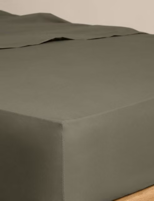 M&S Egyptian Cotton Deep Fitted Sheet Khaki W/D/H: 140 x 200 cm