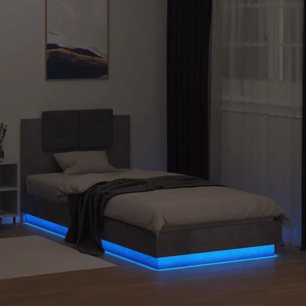 Berkfield Home Modern Upholstered Bed Frame with LED Under-Bed Lighting and USB Charging Port, Grey, W: 100 cm, L: 200 cm – 3