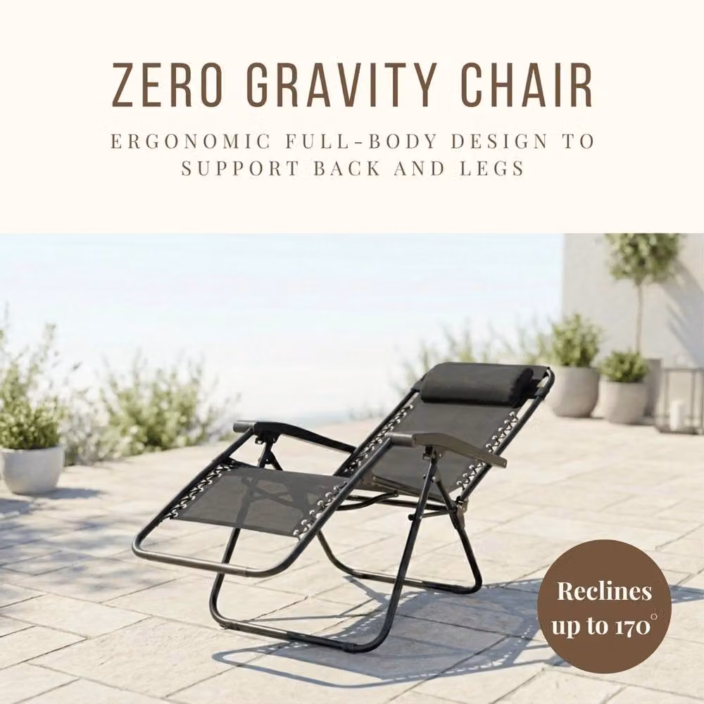 NESTLUNE Set of 2 Reclining Outdoor Garden Sun Loungers in Black with Adjustable Headrests and Cup Holders – 2