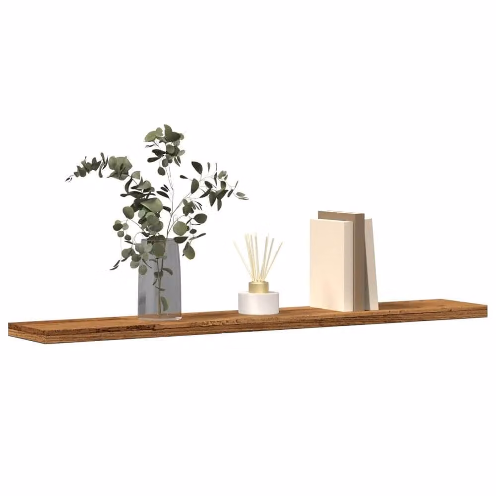Berkfield Home Set of 4 Wall Mounted Shelves in Old Wood Brown, W: 60 cm, D: 20 cm, H: 1.5 cm – 2