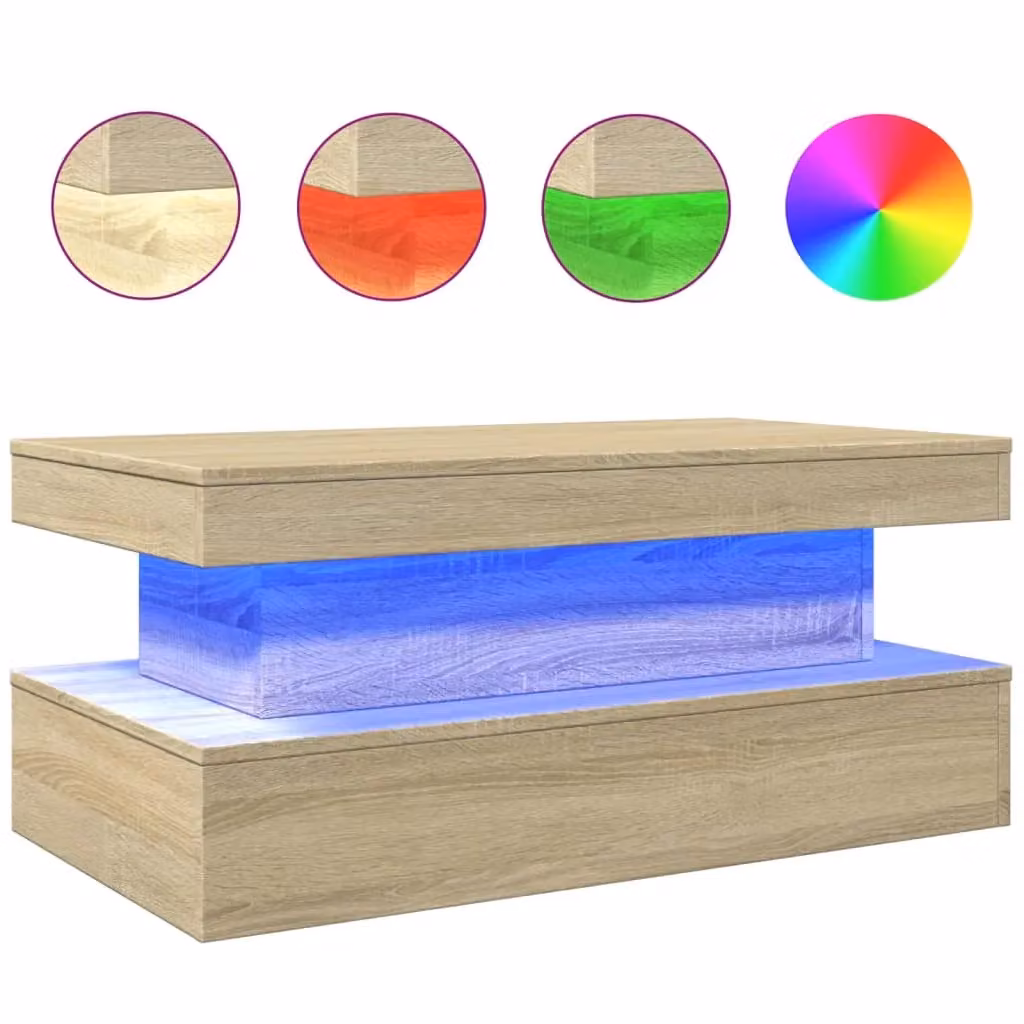 Berkfield Home Modern Sonoma Oak Coffee Table with LED Lights in Brown, W/D/H: 90 x 50 x 40 cm – 2
