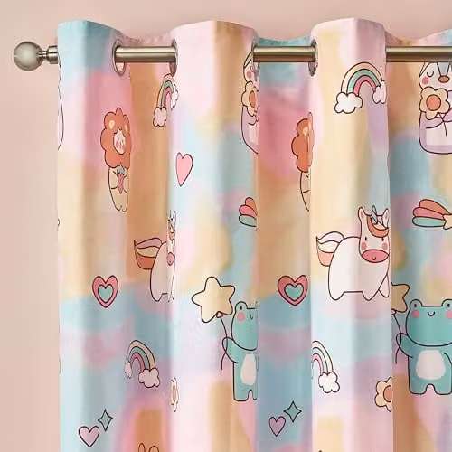 Catherine Lansfield Forever Together Kids Reversible Eyelet Curtains, Pink Multicolour, W: 168 cm, H: 183 cm