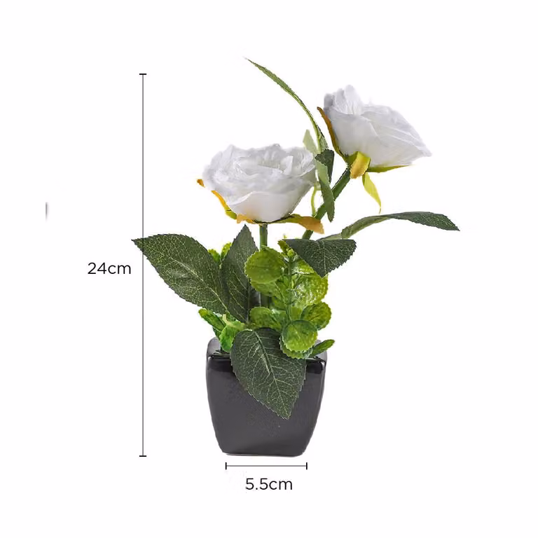 Voltico Artificial Rose in Ceramic Pot, White and Pink Tabletop Floral Décor