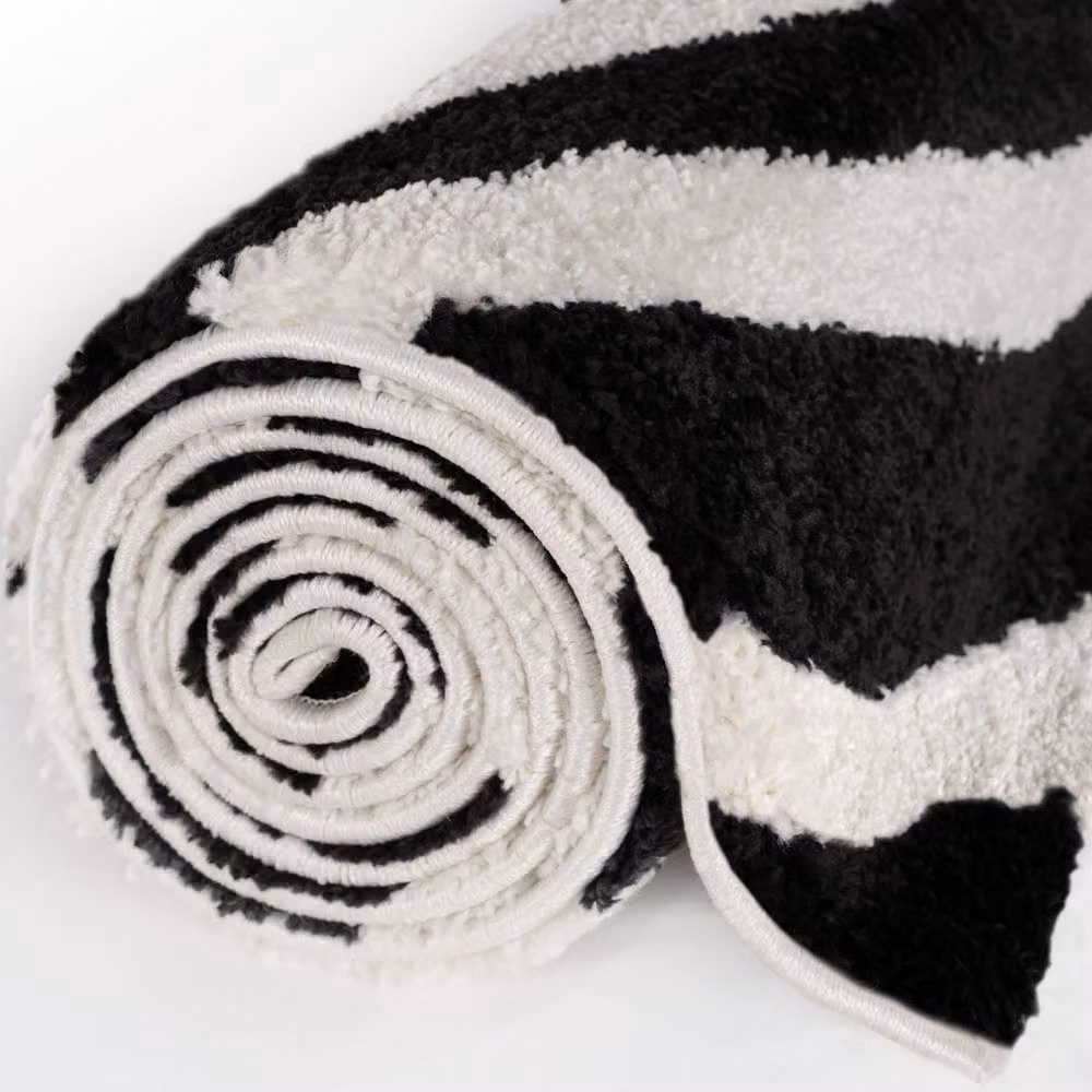 THE RUGS Joli Striped Soft and Dense Pile Modern Rectangular Rug in Black, W/D/H: 160 x 230 cm – 6