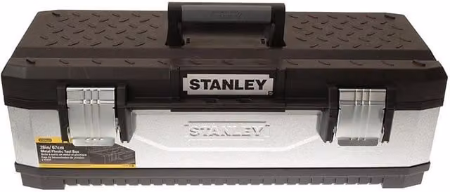 Stanley Galvanised Metal Toolbox with Inserts, Black, Width: 66 cm
