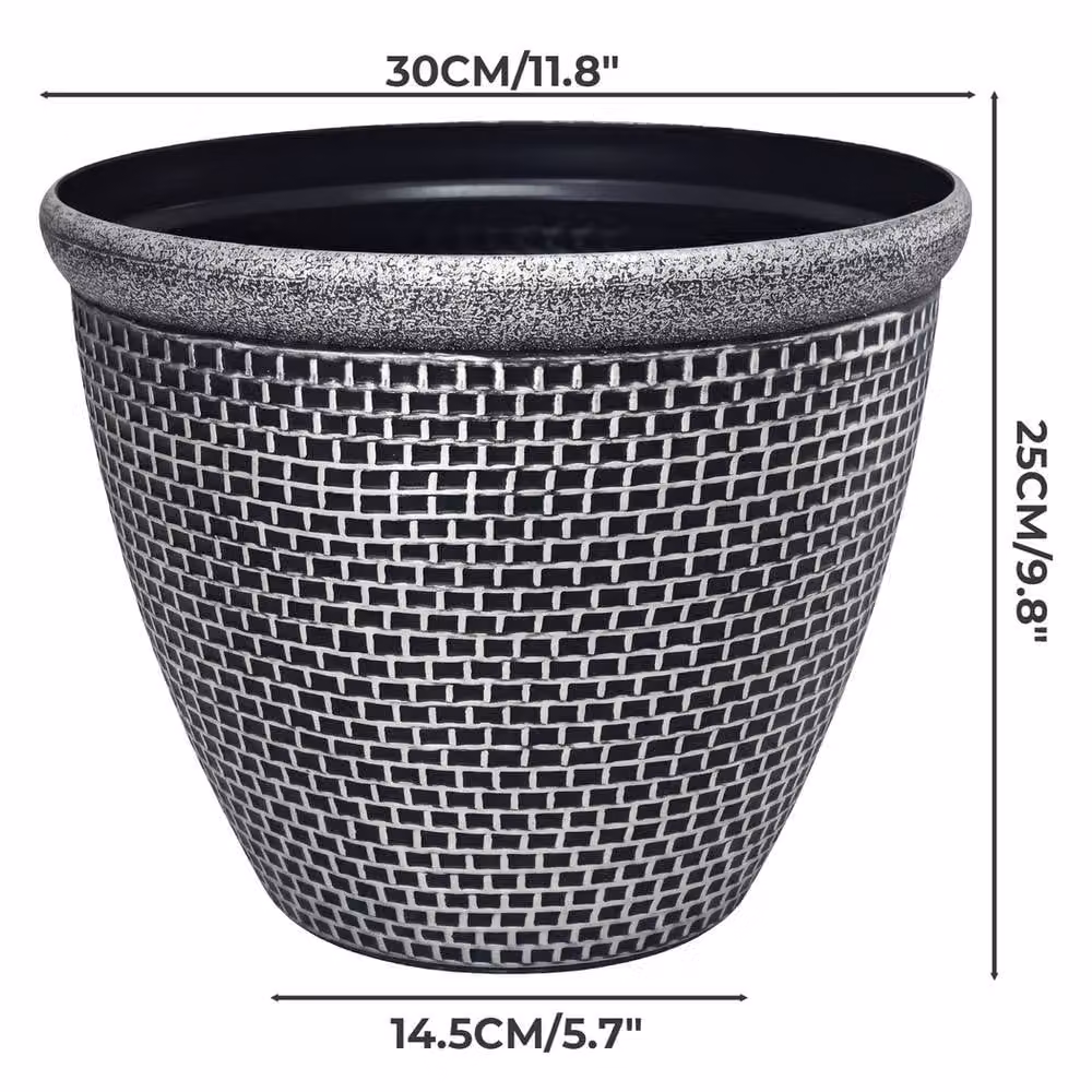 Toque 2-Pack Plastic Garden Plant Pots with Drainage, 30 cm, Black and Grey – 4