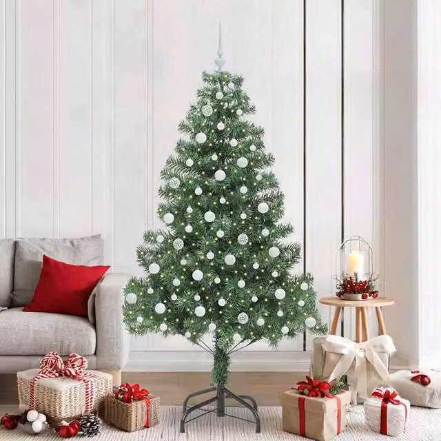 Berkfield Home Green PVC Christmas Tree with 300 LEDs and Stand, Height: 210 cm
