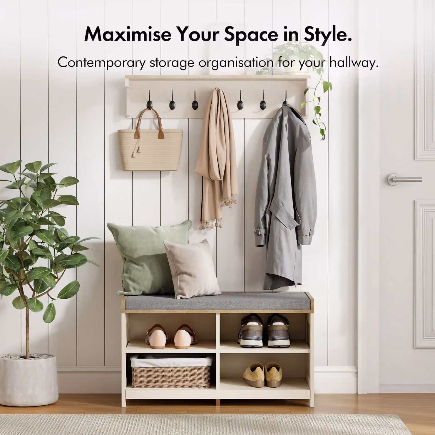 VonHaus Hallway Organiser Shoe Storage Bench with Seat in Grey or Beige, W/D/H: 80 x 38 x 45 cm – 3
