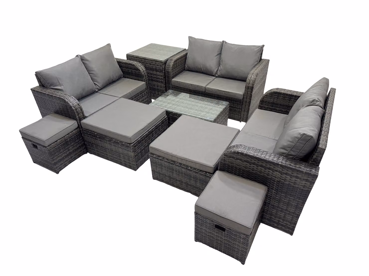 Fimous 10 Seater Dark Grey Rattan Garden Furniture Set with U-Shape Sofa, Coffee Table and Ottomans – 2