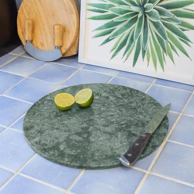 Argon Tableware Round Green Marble Chopping Board, Diameter: 30 cm