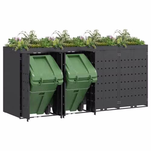 vidaXL Wheelie Bin Storage for 4 Bins, Anthracite, W: 272 cm, D: 77.5 cm, H: 121.5 cm