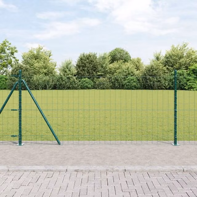 Berkfield Home Euro Fence with 13 Flanged Posts, 1 x 25 m, Galvanised Steel in Silver – 1