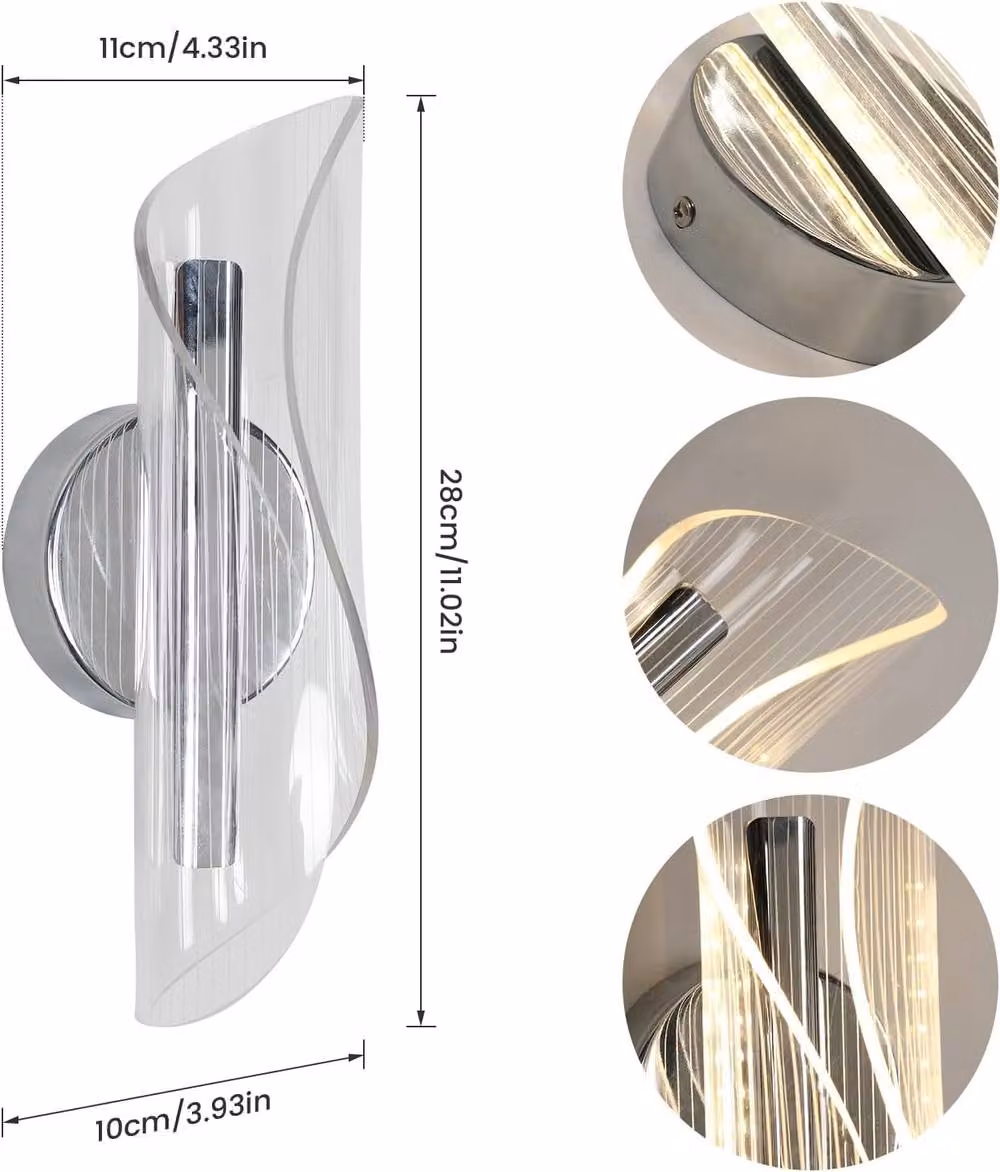 Goeco 16W Modern LED Wall Light in Silver with 3 Colour Temperatures – 4