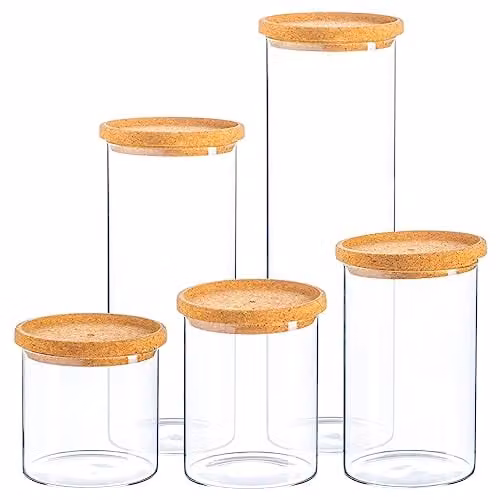Argon Tableware Scandi Glass Storage Jar Set with Cork Lids, 5 Piece, Transparent – 1