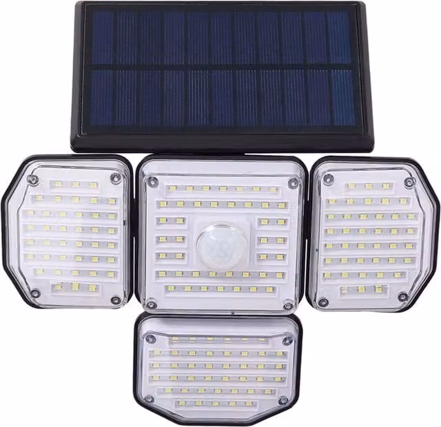 Living Star Wall Mounted Solar LED Outdoor Security Floodlight with Motion Sensor and Adjustable Heads, Black and White, W/D/H: 22 x 24 x 9 cm