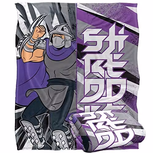 LOGOVISION Teenage Mutant Ninja Turtles TMNT Shredder Super Soft Microfibre Fleece Throw Blanket, White, W/D/H: 152 x 127 cm