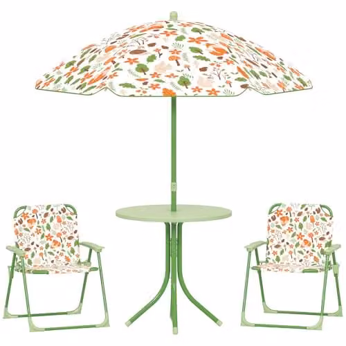 AIYAPLAY Kids Garden Table and Chair Set with Parasol, Green, W/D/H: 50 x 49.5 x 38.5 cm – 1