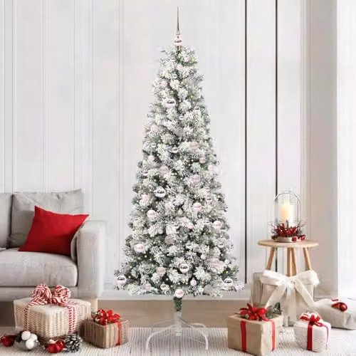 vidaXL Artificial Hinged Christmas Tree in Green and White, Height: 210 cm – 2