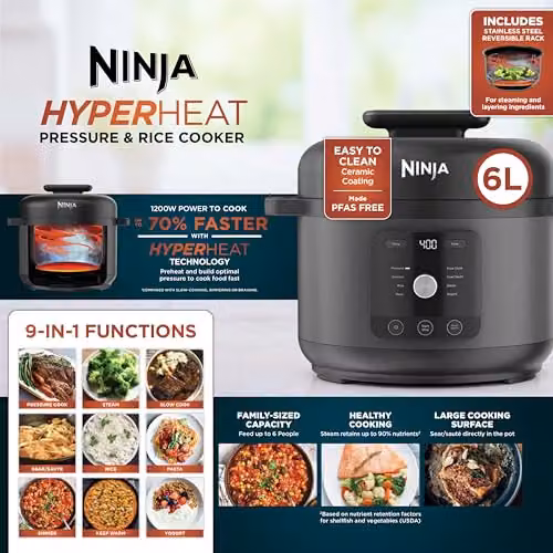 Ninja HyperHeat 9-in-1 Pressure Cooker and Slow Cooker, Black PC201UK – 7