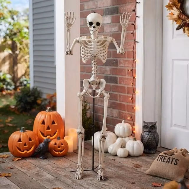 Garden Greatness Spooky Standing Posable Skeleton in White and Multicolour