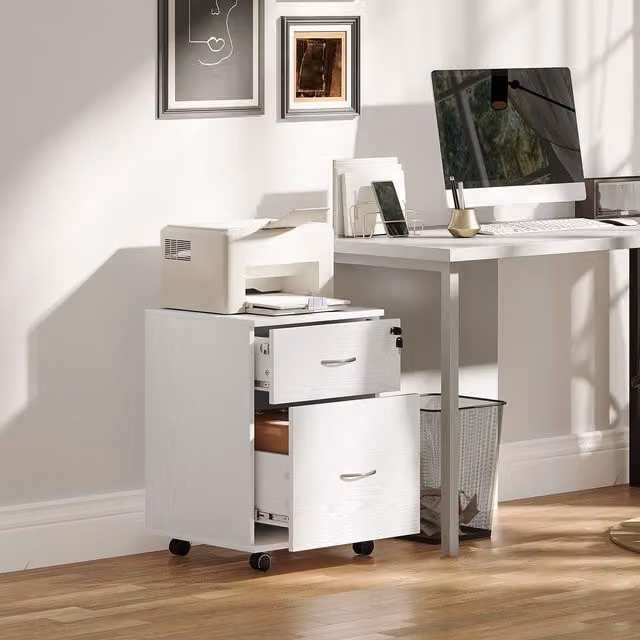 HOMCOM 2 Drawer Mobile Pedestal Office Filing Cabinet in White – 1