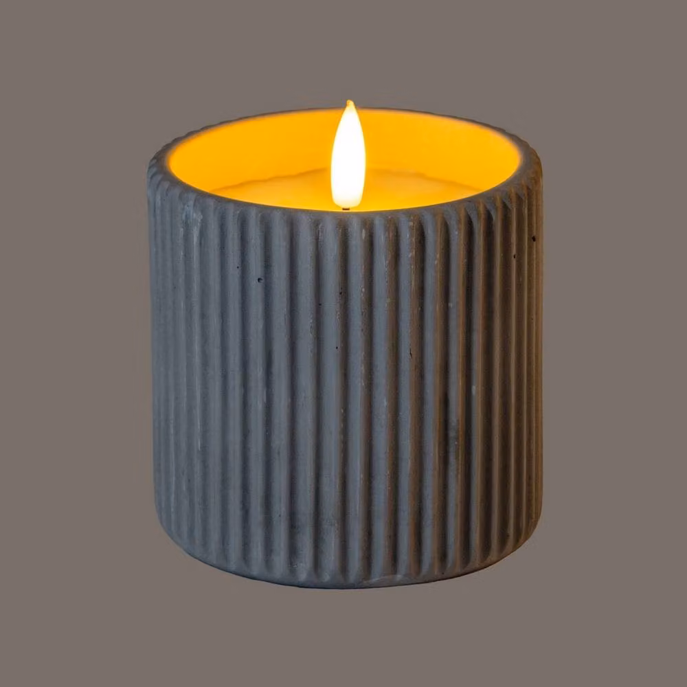 Lemon Pavilion Natural Glow Chalk Ribbed Large LED Wax Candle, Grey, W/D/H: 9 x 9 x 9 cm – 2