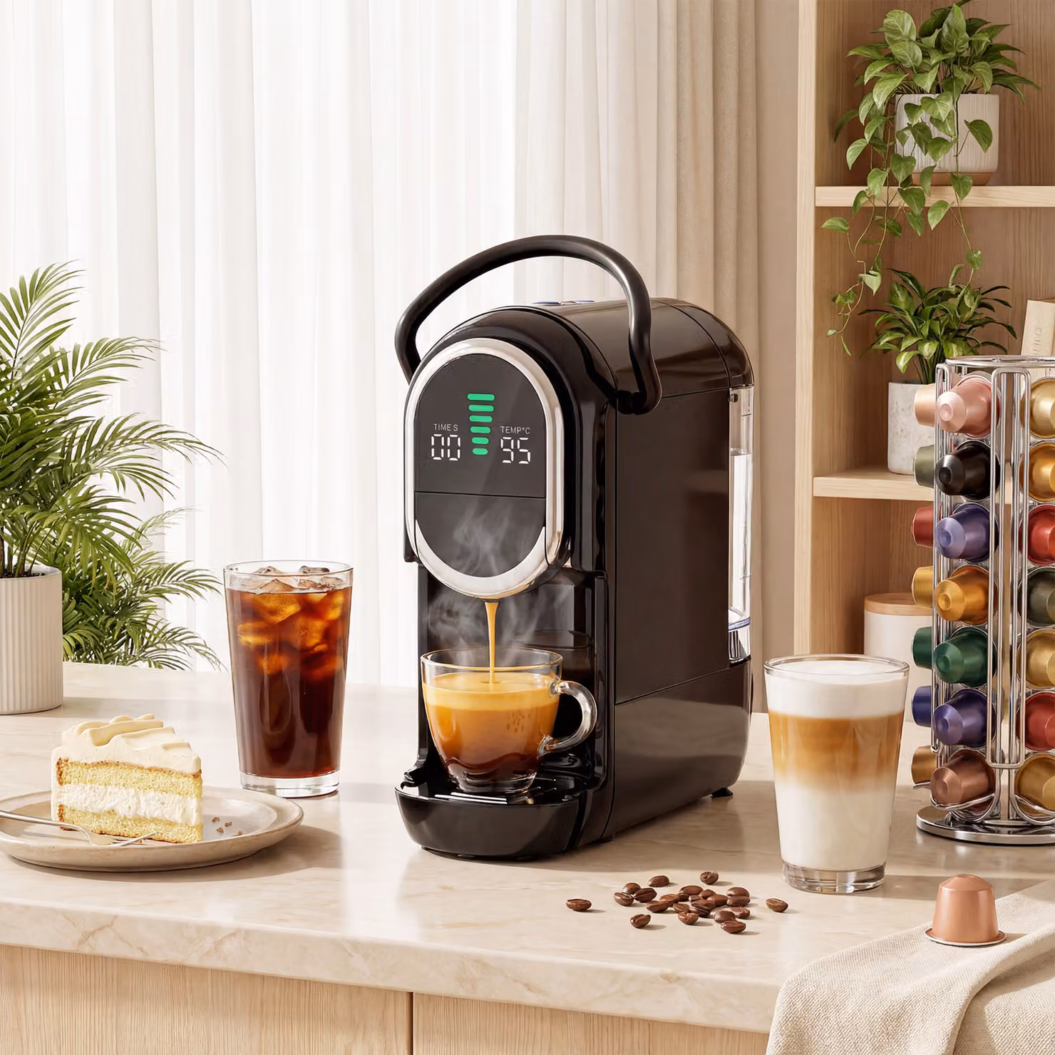 HOMCOM Black Semi Automatic Pod Coffee Machine for Nespresso, Dolce Gusto Capsules and Ground Coffee with 19 Bar Pressure and 0.6 l Removable Tank – 2
