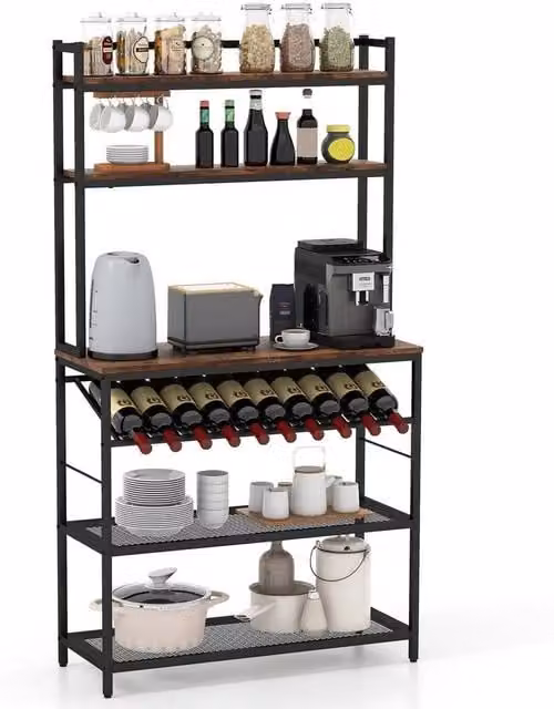 VOGREX 6-Tier Industrial Freestanding Metal Kitchen Baker Rack in Brown – 1
