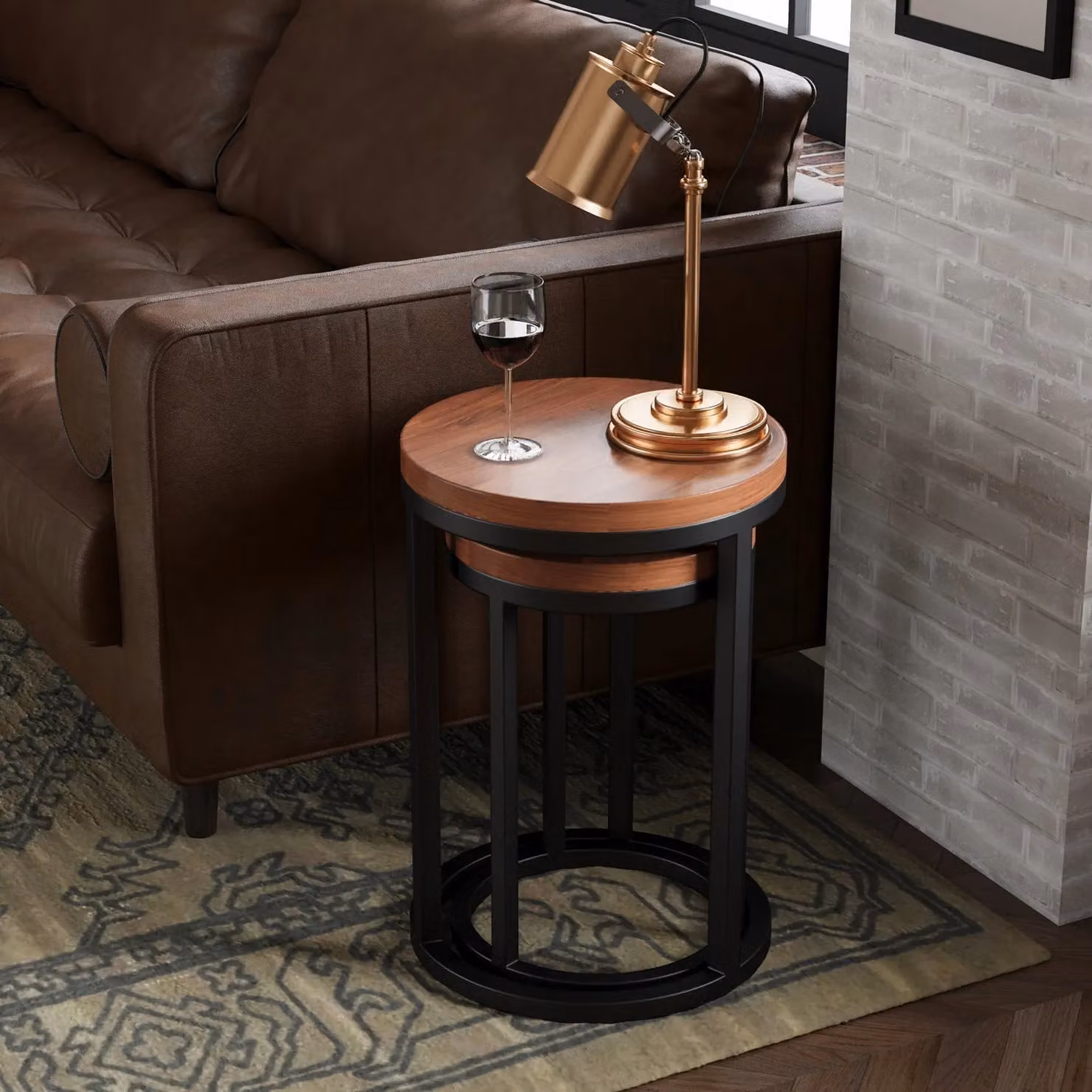 Rest Relax Sierra Acacia Wood and Metal Circular Nest of 2 Tables in Brown and Black – 3