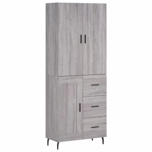 vidaXL Modern Grey Highboard with Hinged Doors and Internal Shelves, W/D/H: 69.5 x 34 x 180 cm