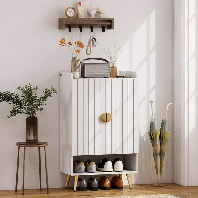 KORVIXA White Modern Hallway Shoe Cupboard, W/D/H: 100 x 100 x 100 cm