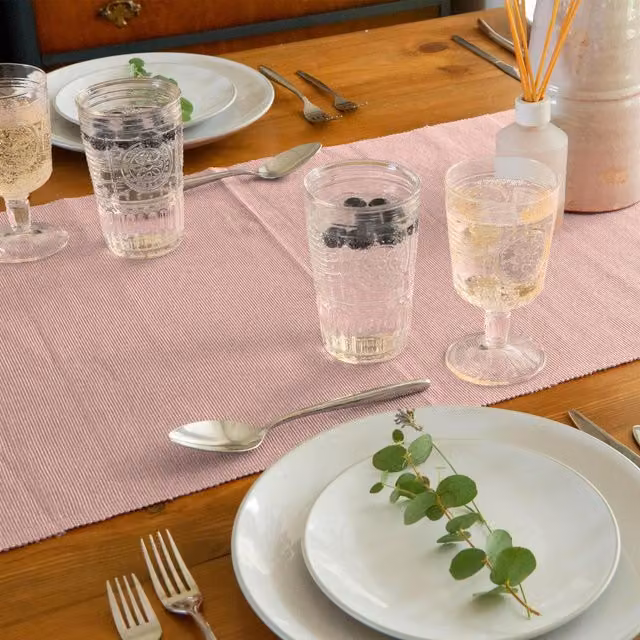Nicola Spring 7 Piece Cotton Fabric Placemat and Table Runner Set in Baby Pink
