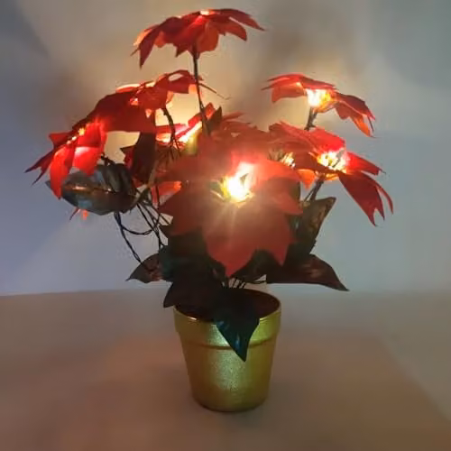 mysmartbuy Artificial Red Poinsettia Plant in a Gold Pot with LED Lights, Height: 35 cm, Diameter: 28 cm – 4
