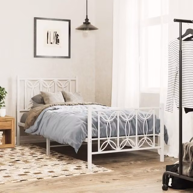 Berkfield Home Metal Bed Frame with Footboard, White, W: 80 cm, L: 200 cm