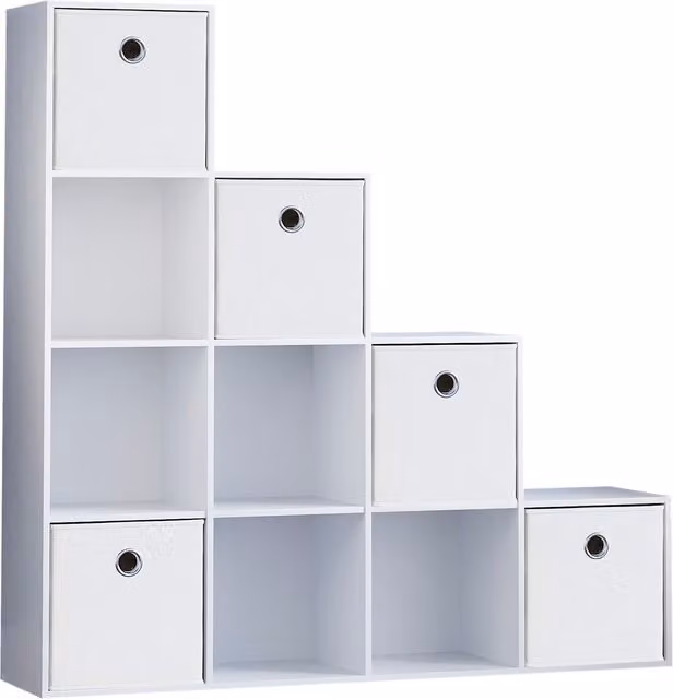 Vida Designs Durham 10 Cube Staircase Storage Unit with 5 White Baskets in White