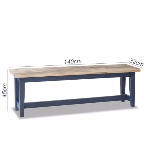 Statement Furniture Florence Solid Acacia Hardwood Dining Bench in Blue, W/D/H: 140 x 32 x 45 cm – 2