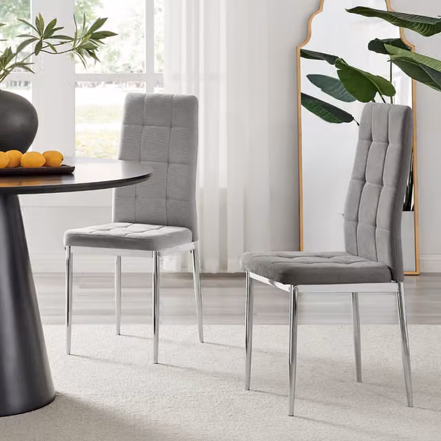 FurnitureboxUK Set of 2 Paloma Upholstered Fabric Kitchen Dining Chairs in Grey with Silver Metal Legs